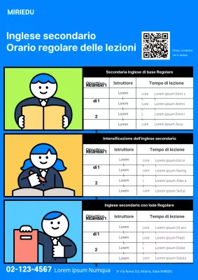 Illustrazione carina di un orario scolastico in toni blu chiaro e vivaci