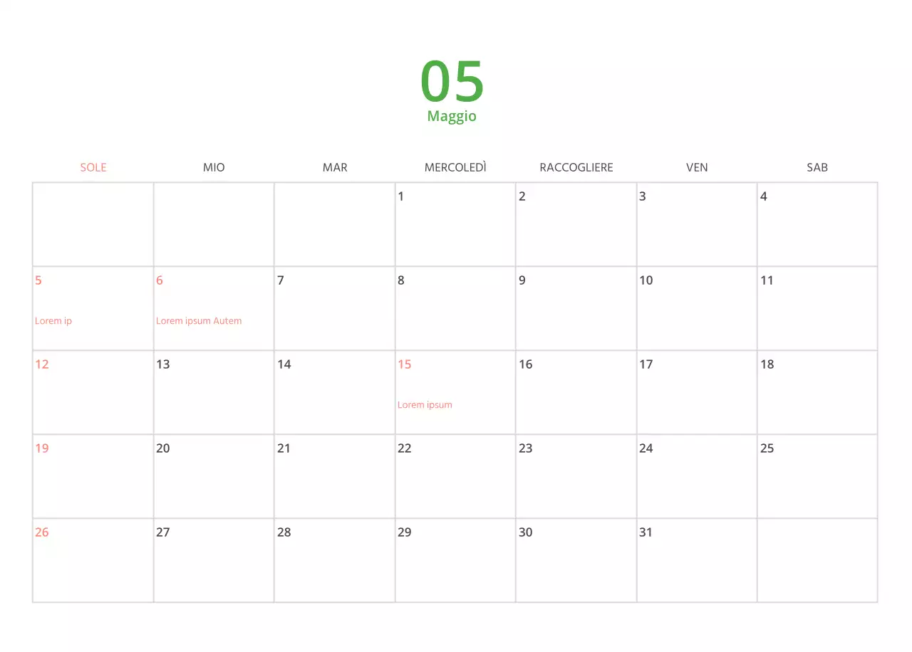 Calendario illustrato multicolore