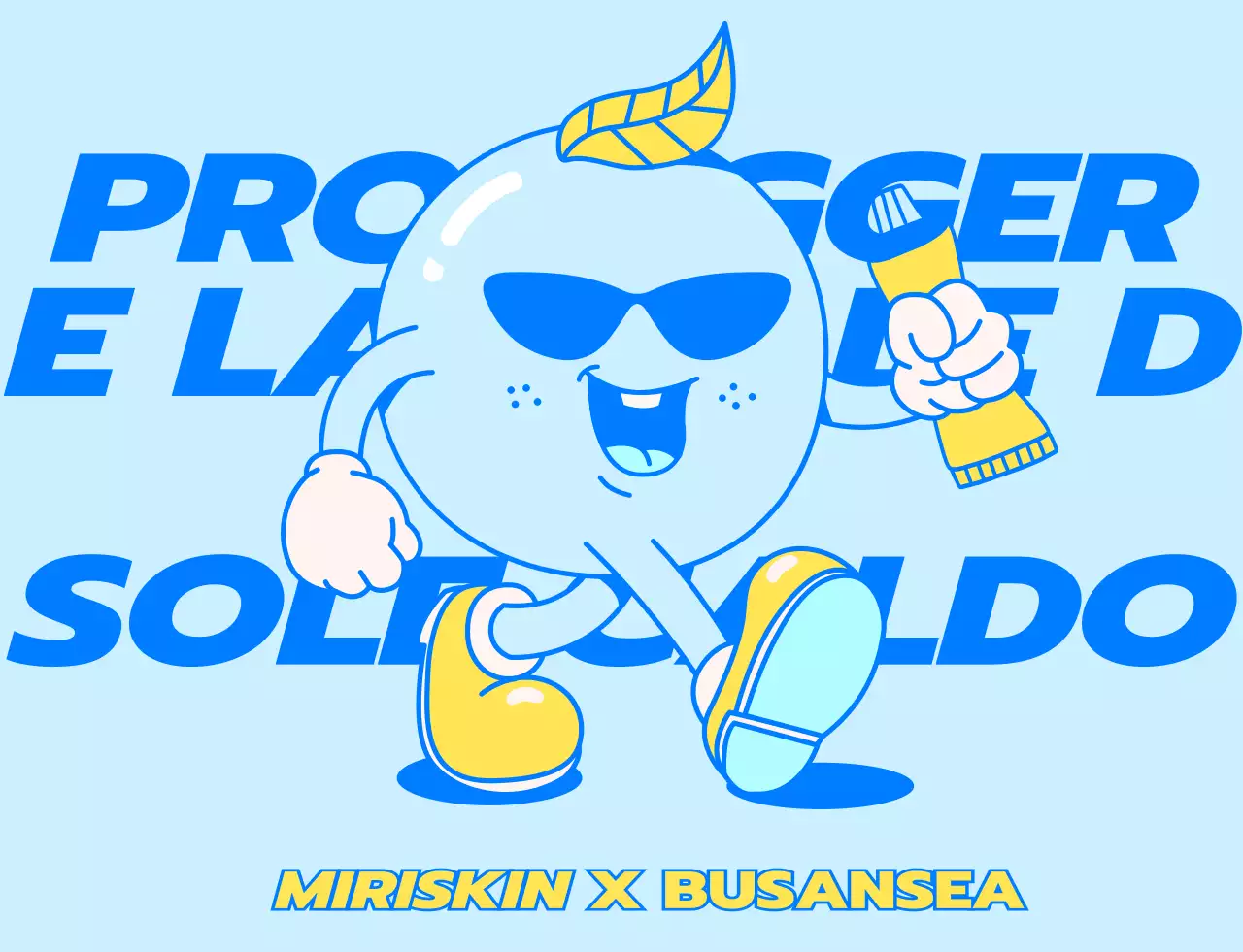 Design per il personale di un negozio pop-up di cosmetici con personaggi ambulanti blu e gialli