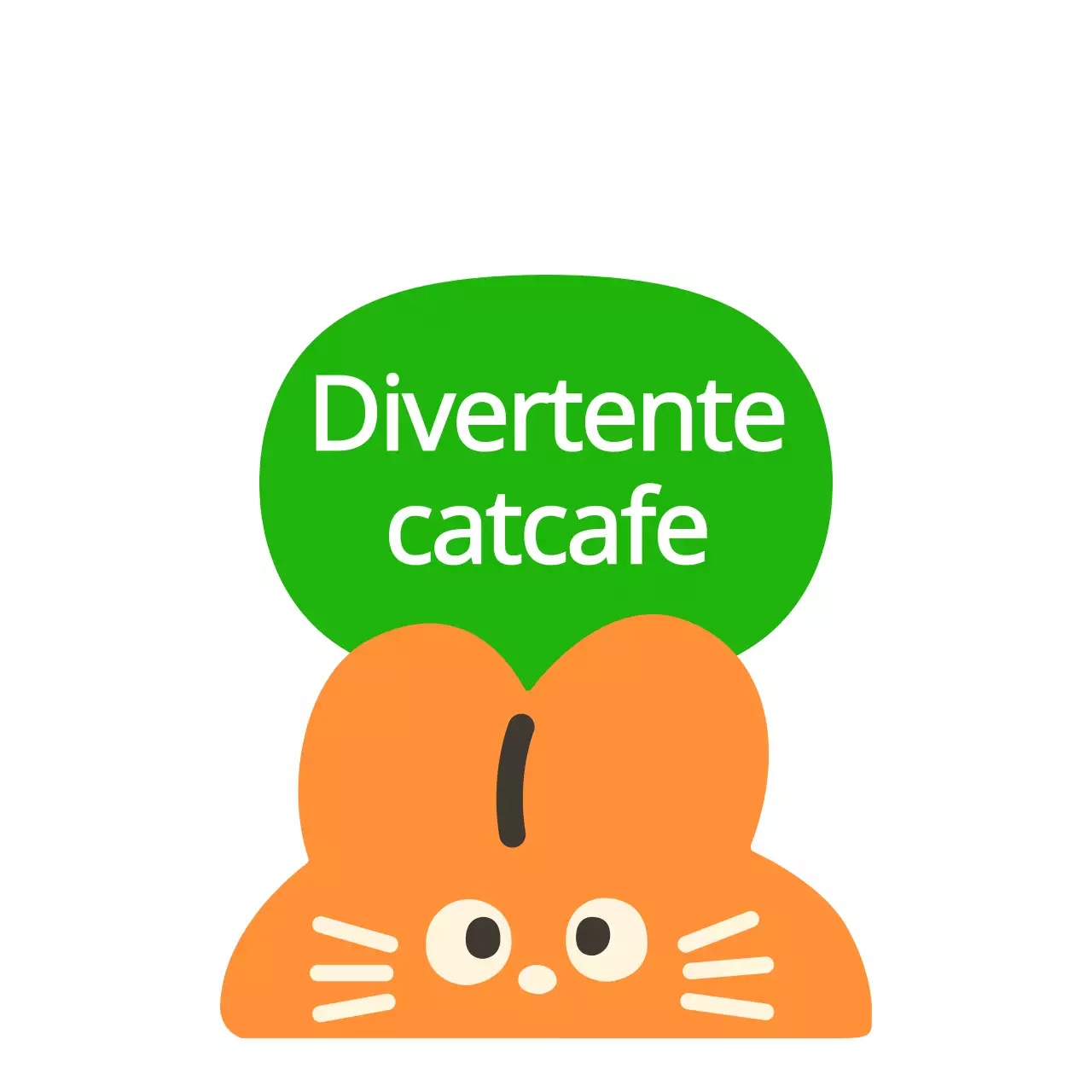 Nome commerciale di un cat cafè con un'illustrazione di un simpatico coniglietto arancione e verde
