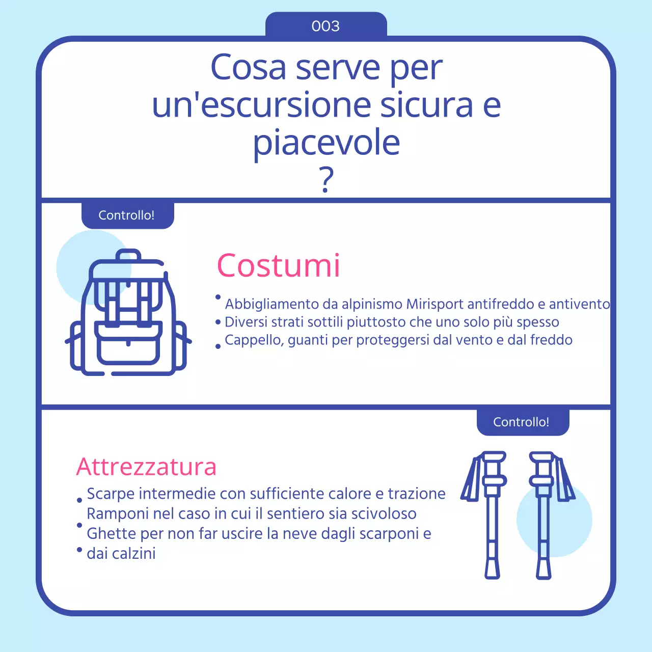 Guida alle escursioni pre-invernali con icona invernale blu