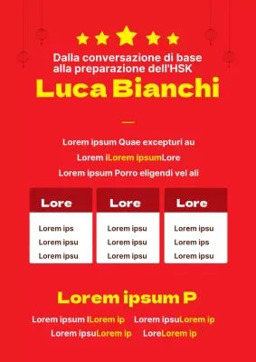 Semplice volantino rosso e giallo per la scuola di cinese
