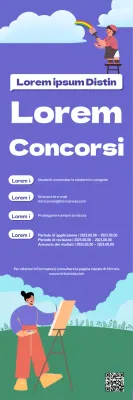 Concorso di illustrazione con un personaggio pittore che dipinge in un campo verde e viola.