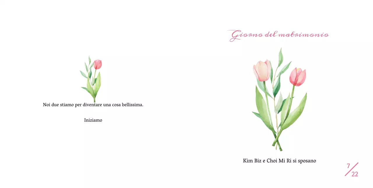 Invito di nozze semplice con tulipani rosa su sfondo bianco