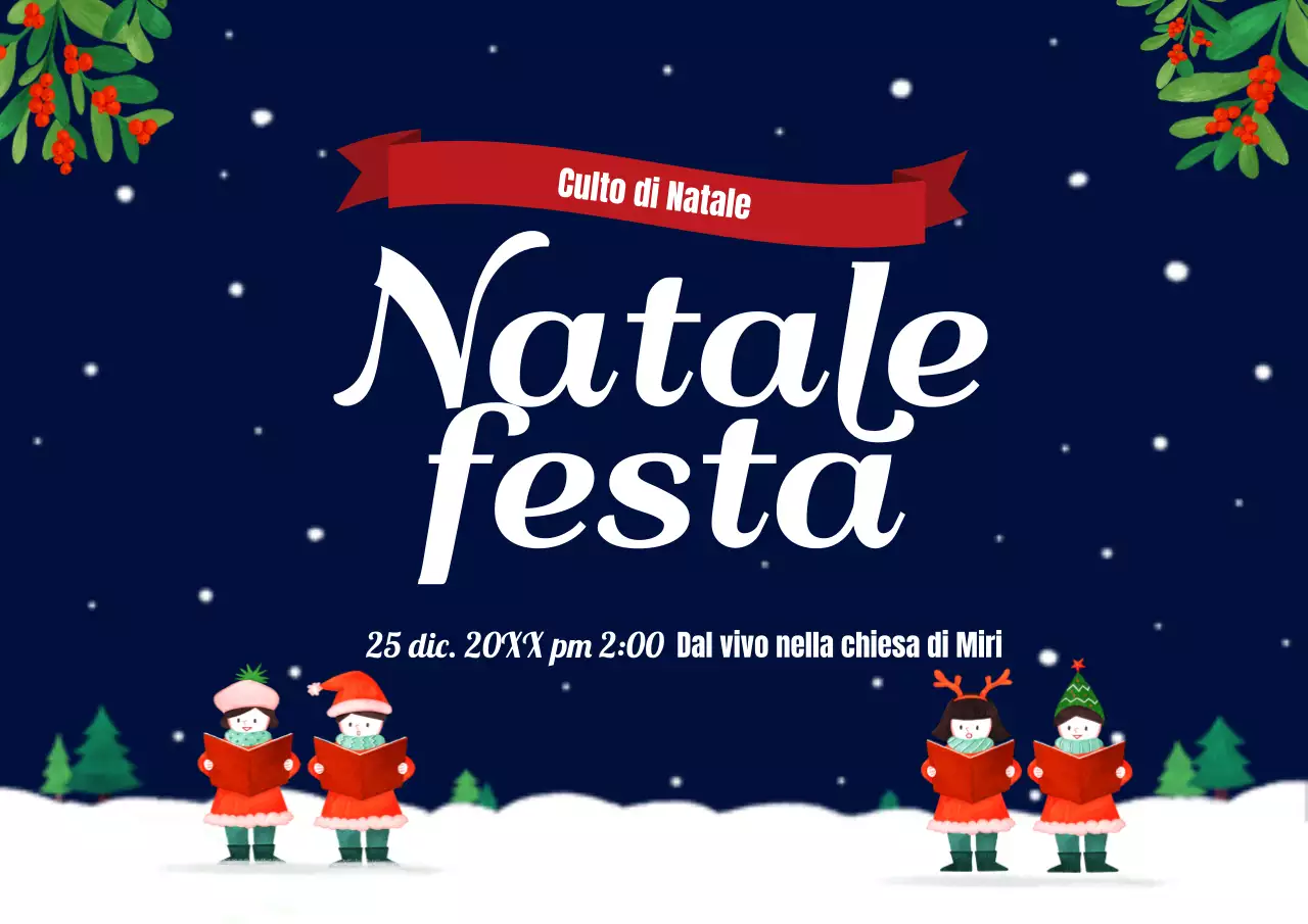 Poster orizzontale per la festa di Natale con cielo notturno blu navy