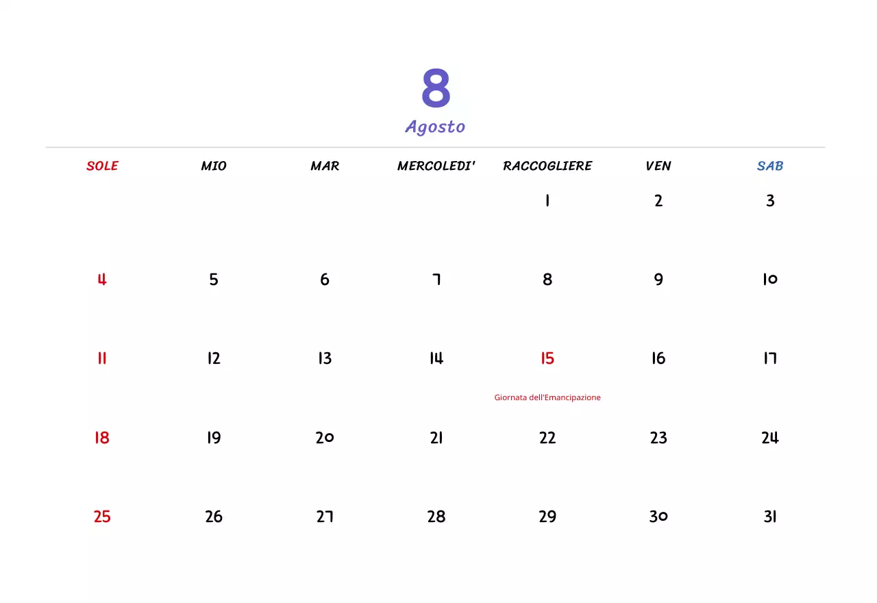 Calendario di Capodanno con simpatiche illustrazioni
