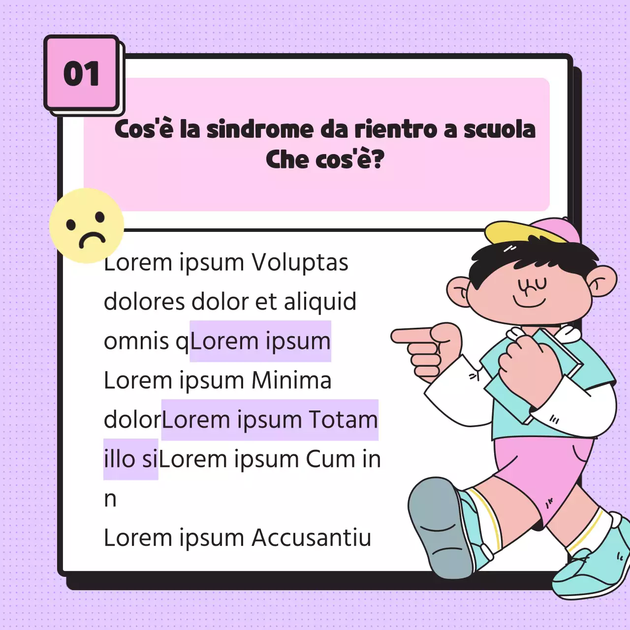 Fornire informazioni sulla sindrome del nuovo semestre utilizzando semplici illustrazioni dai toni pastello ed emoticon