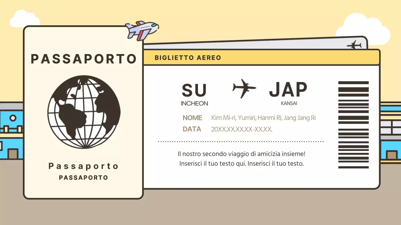 Idea di valigie e itinerario di viaggio in giallo e beige