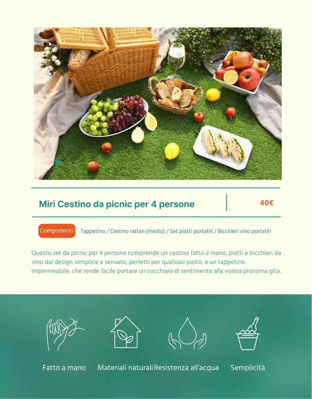 Un set da picnic semplice e pronto per la primavera in verde e giallo è ora in vendita