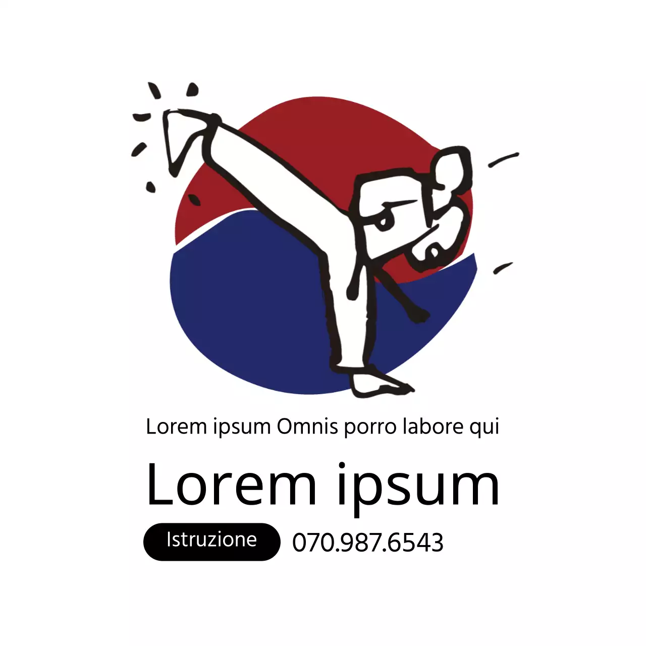 Illustrazione semplice bianca che promuove una scuola di taekwondo