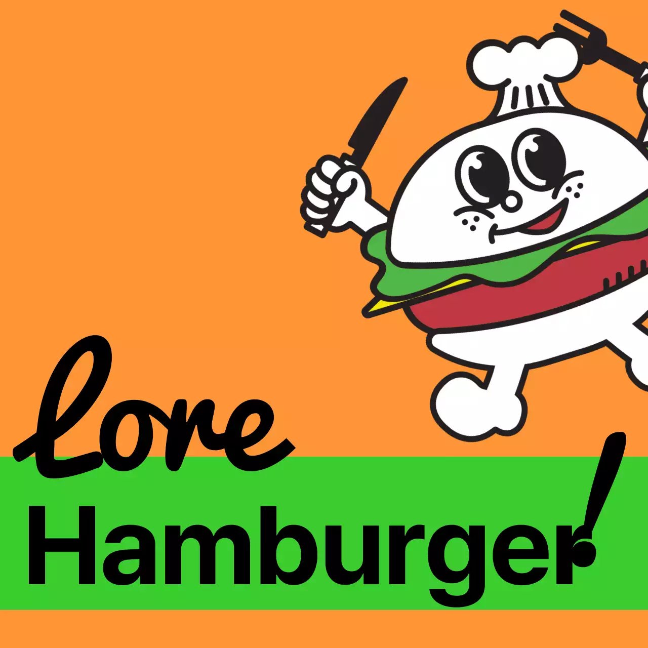 Un'insegna unica all'interno del punto vendita con testo colorato e multicolore Meal Burger e simpatici personaggi degli hamburger