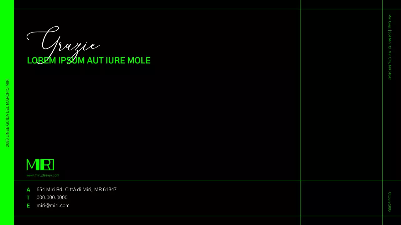 Linee guida dell'identità del marchio in formato griglia verde lime e nero