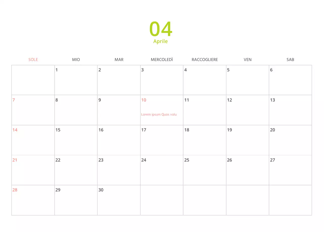 Calendario illustrato multicolore