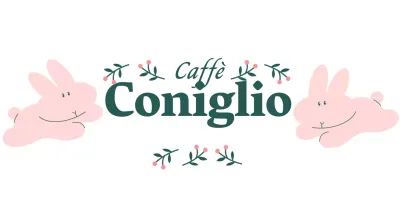 Merchandising da bar di ispirazione vintage con illustrazioni di simpatici coniglietti e piante di bacche in rosa e verde.