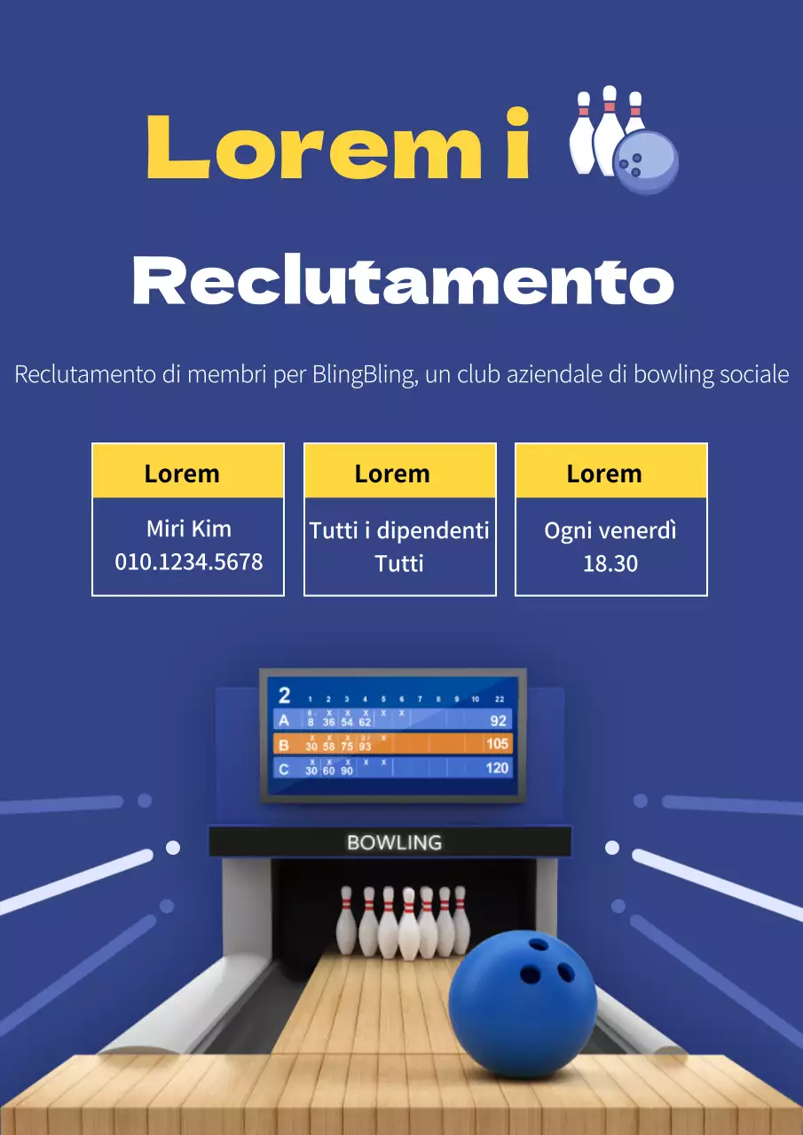 Illustrazione blu e gialla di un avviso di reclutamento di un club aziendale