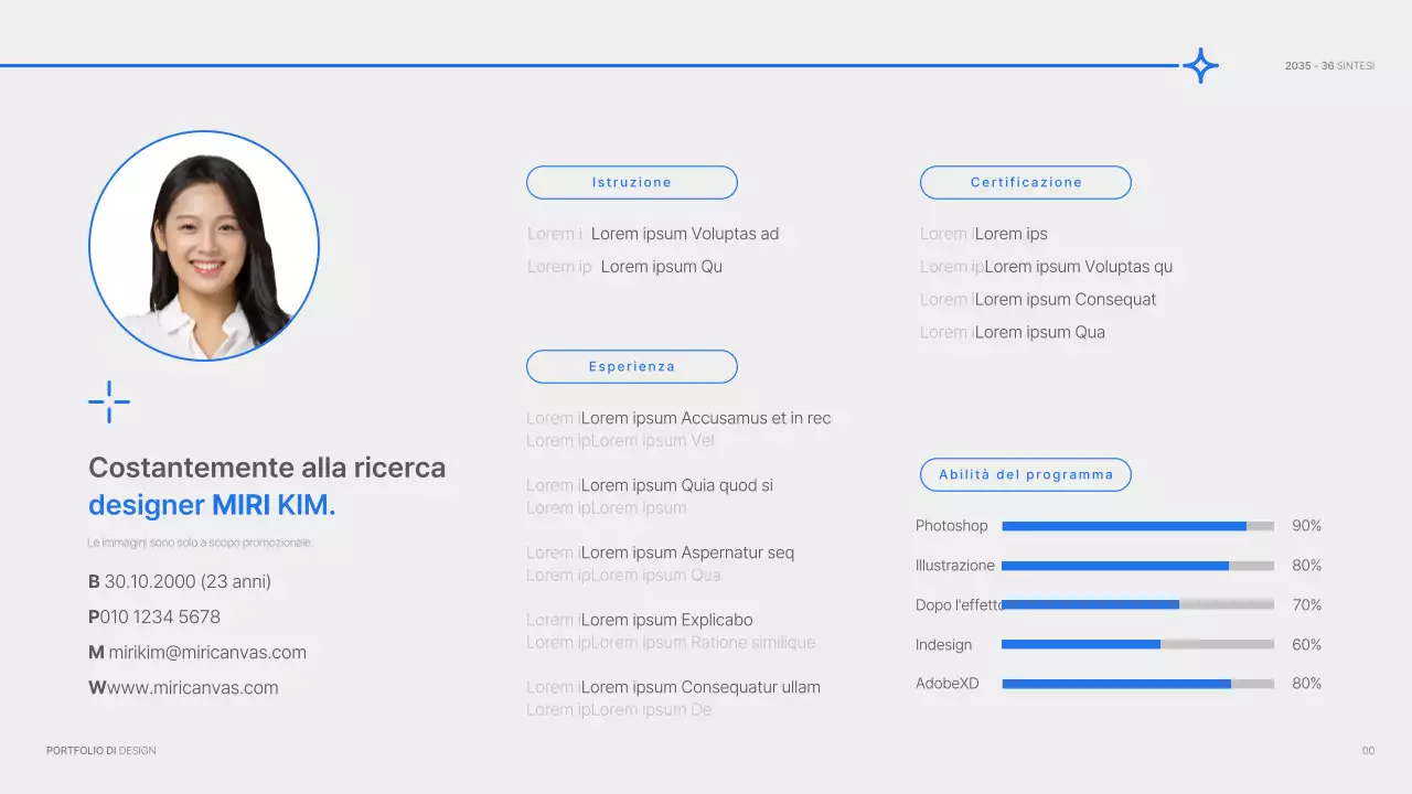 Portafoglio di design con un concetto semplice in blu e bianco