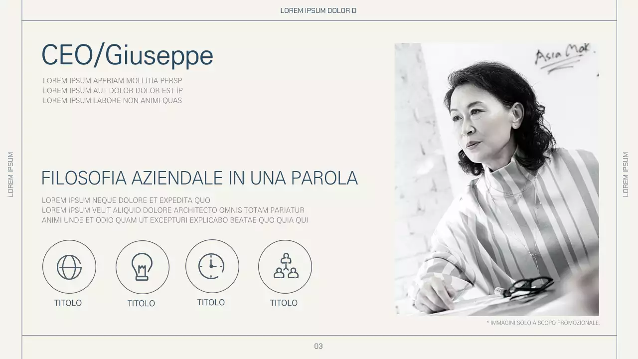 Layout semplice in beige e blu per un profilo aziendale