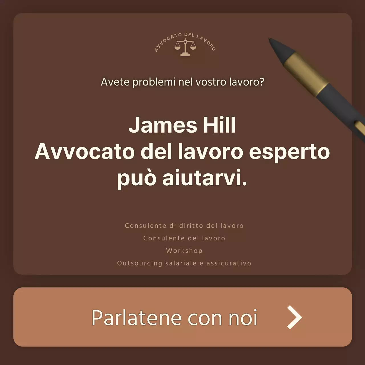 Marrone, ordinato e modificato, il cartellino promozionale dell'avvocato del lavoro di quest'anno