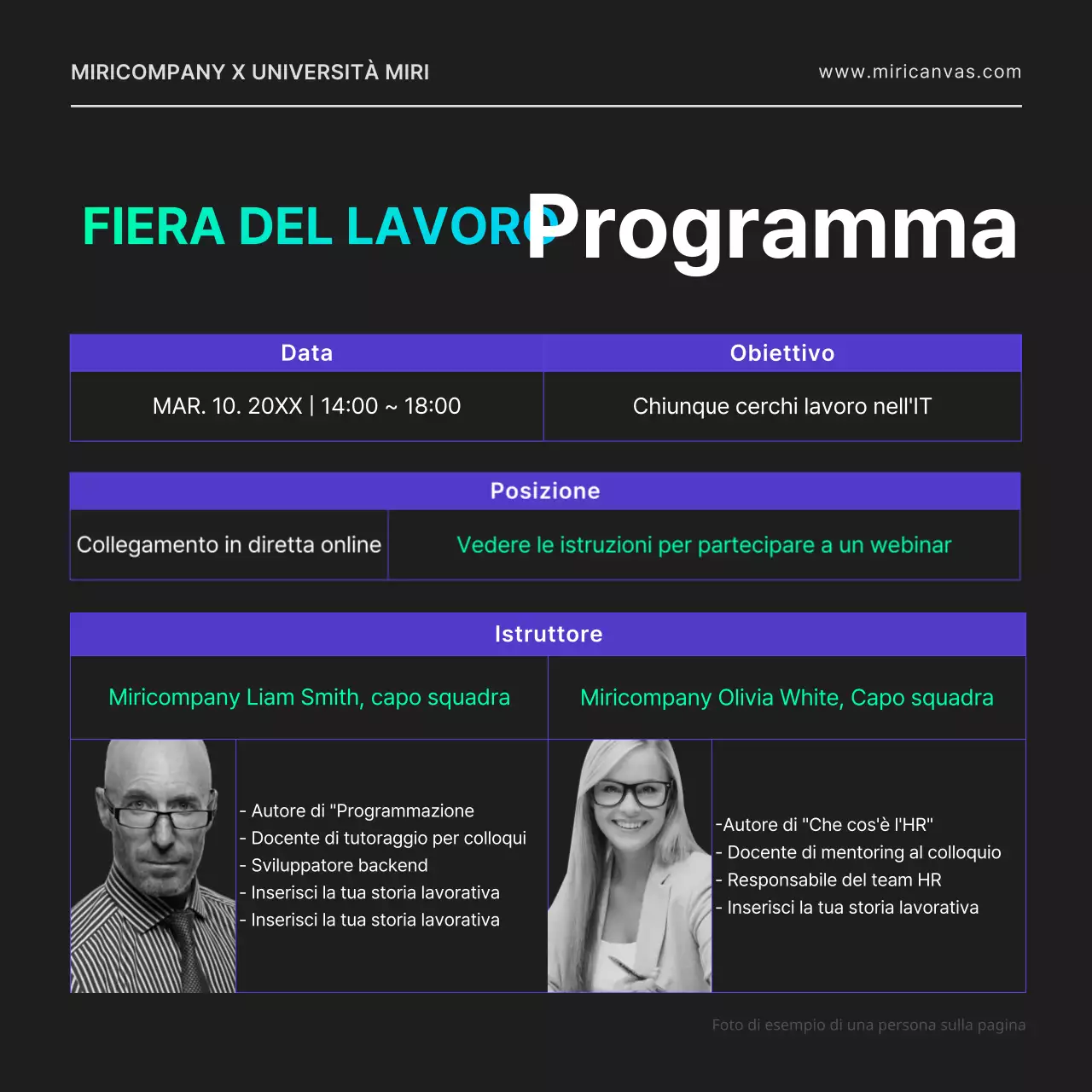 Una fiera del lavoro online per uno sviluppatore IT con un'atmosfera city-pop, caratterizzata da forme geometriche in nero e colori al neon.