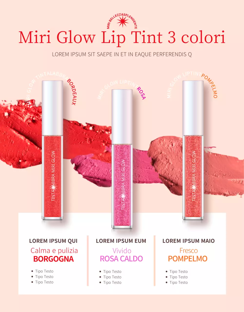 Promuovere una tinta labbra pulita nei colori arancio e beige.