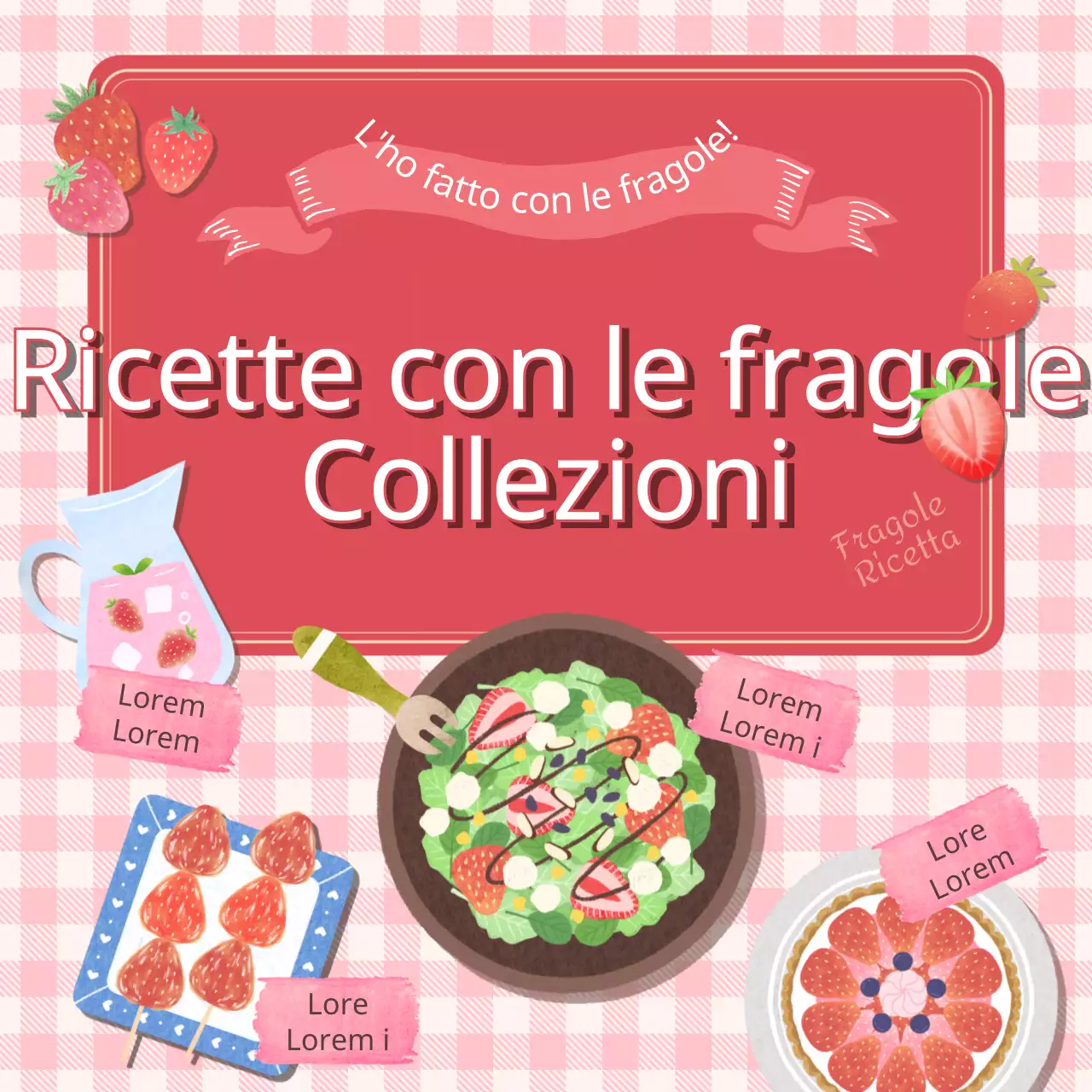 Una raccolta di ricette a base di fragole con un'illustrazione rosa a tema
