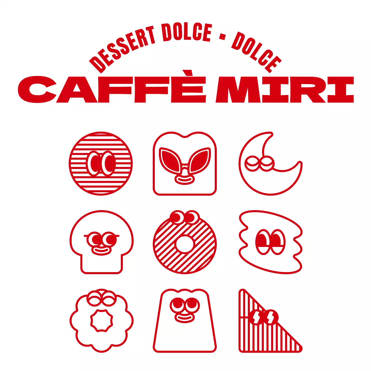 Illustrazioni di dolci rosse, pulite e carine e frasi di testo in stile caffè