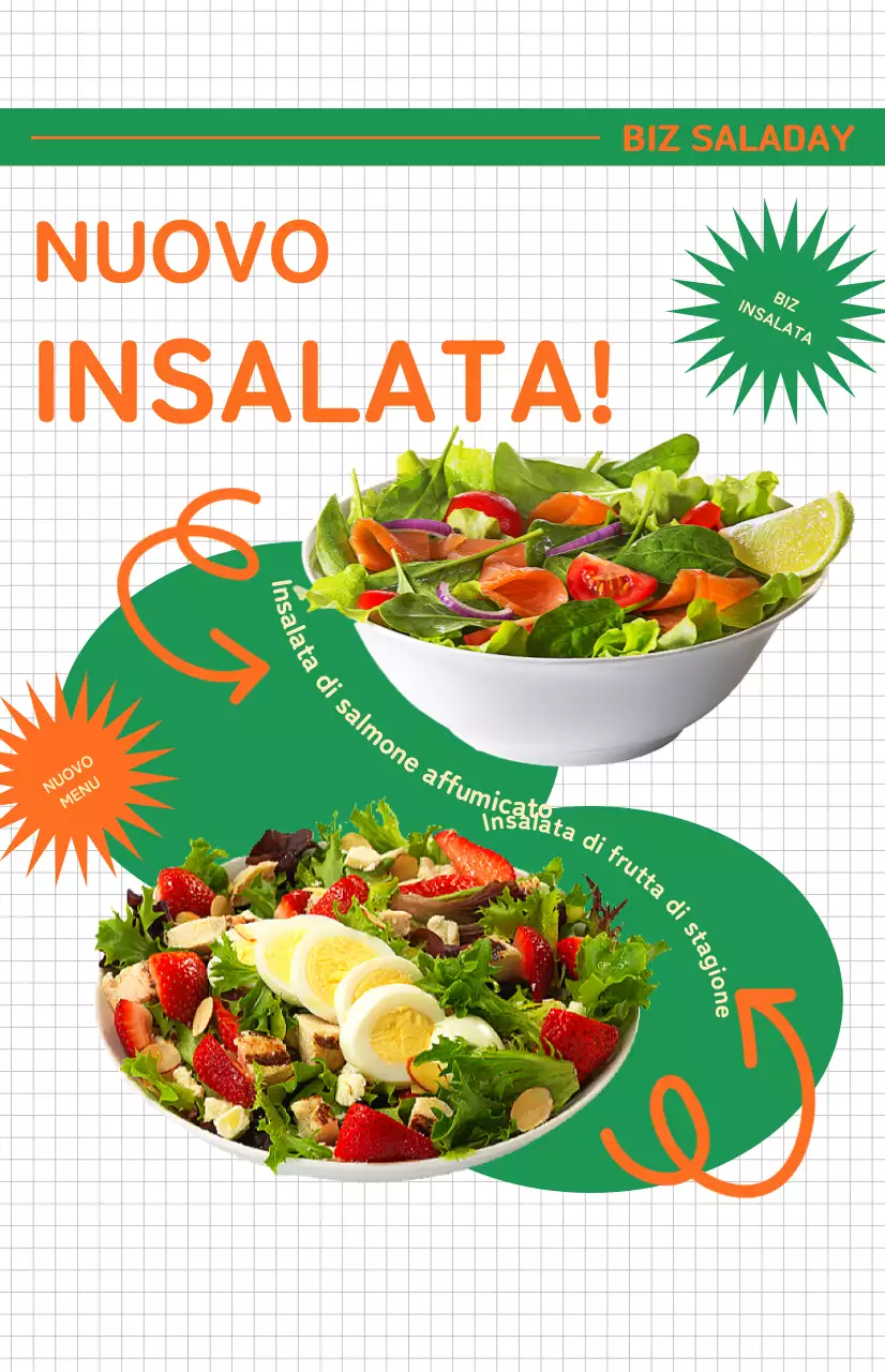 Promuovete il menu di un caffè di insalate dall'aspetto fresco con una bandiera