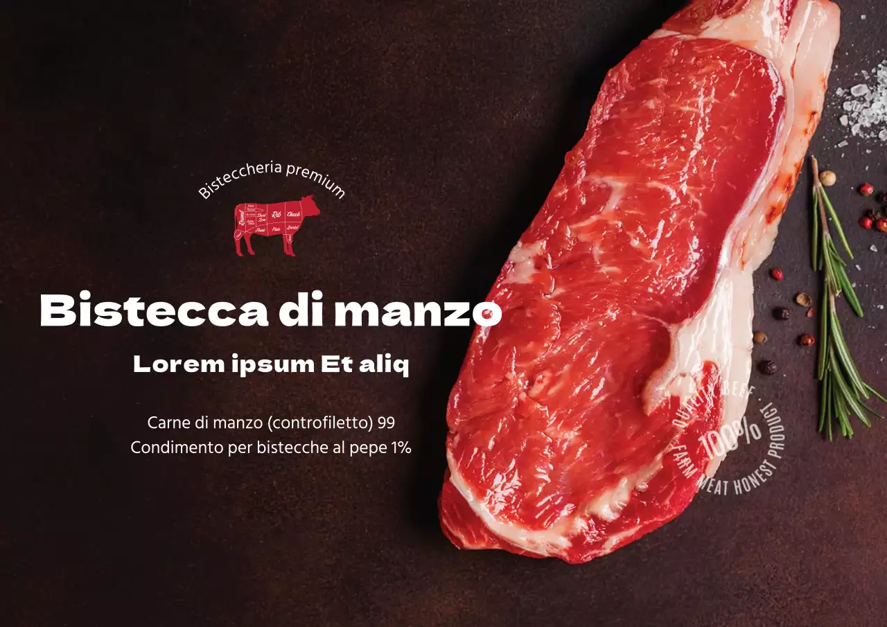 Etichetta alimentare della bistecca con foto marrone