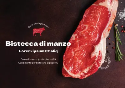 Etichetta alimentare della bistecca con foto marrone