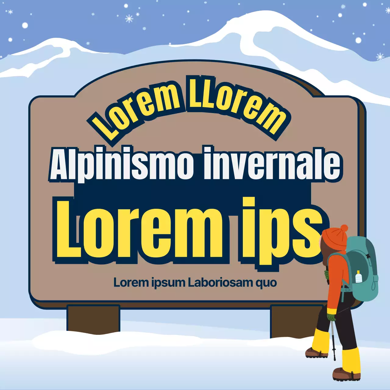 Sicurezza in montagna d'inverno con cartelli marroni e azzurri