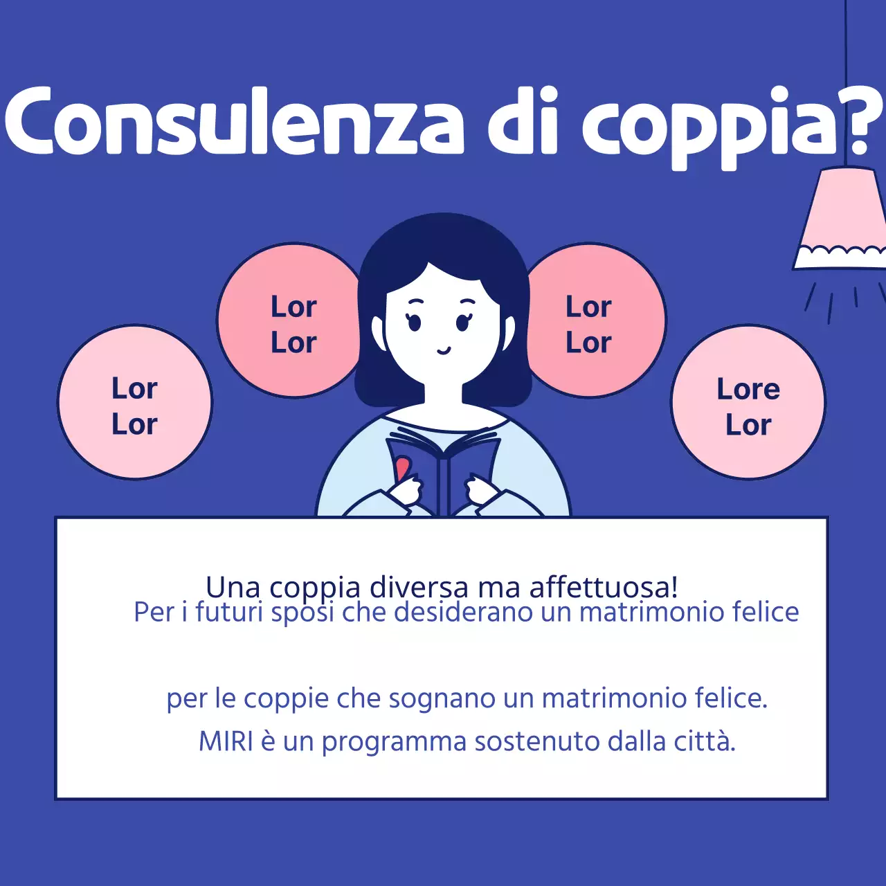 Illustrazione semplice e carina in rosa e blu Mese della famiglia Giorno della coppia Viaggio di nozze Matrimonio Programma di consulenza medica psicologia psichiatria