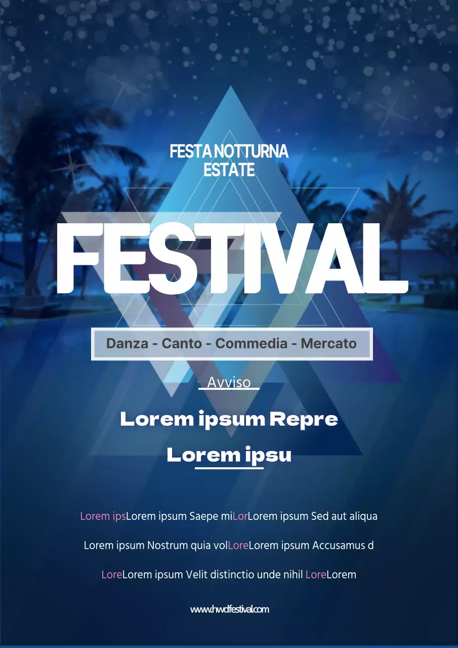 Un colorato poster promozionale di un festival estivo in blu navy