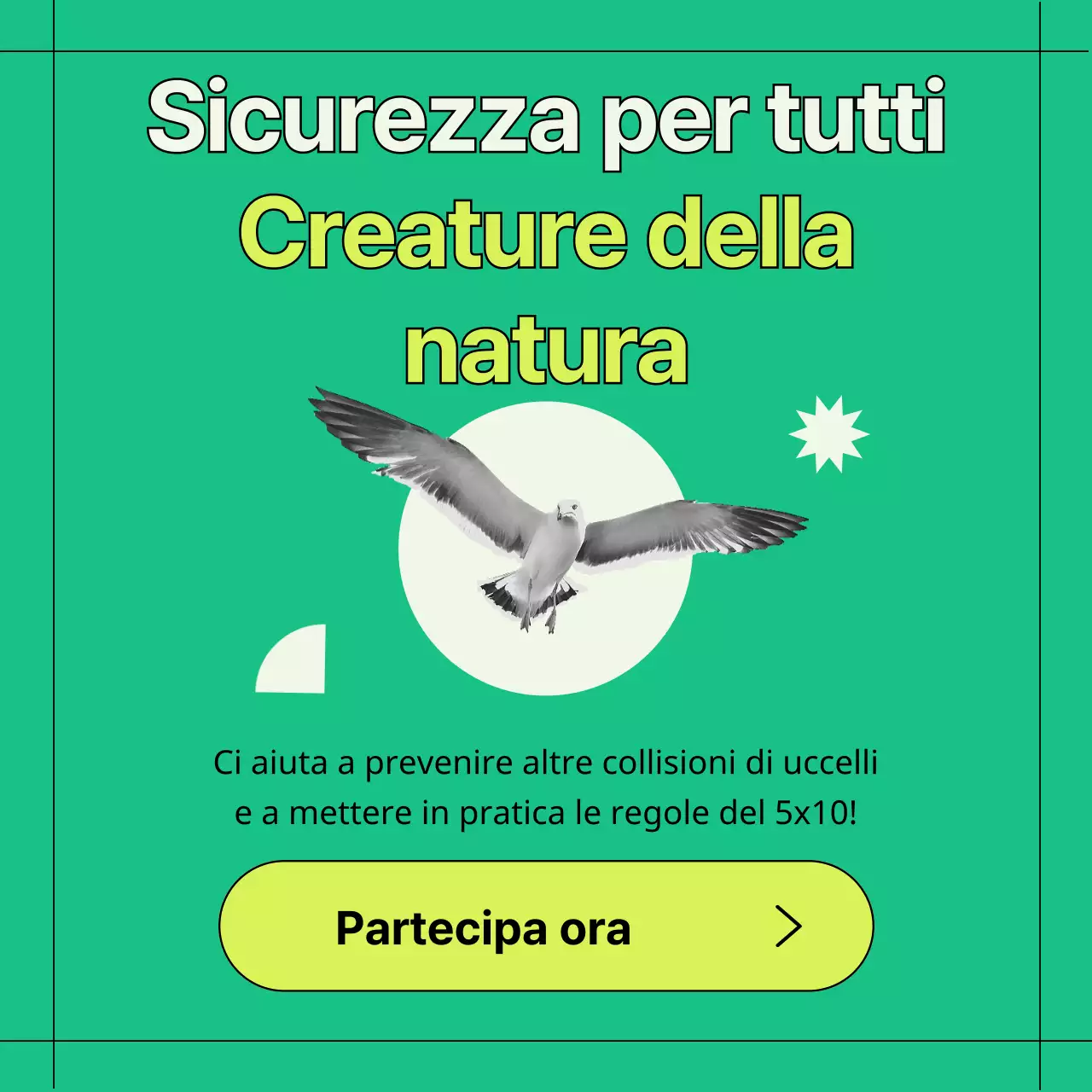 Informazioni sulla prevenzione delle collisioni con uccelli selvatici verdi e geometrici (Card News)