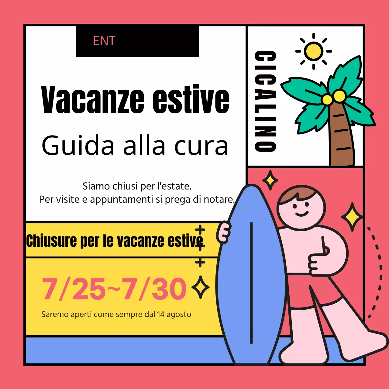 Illustrazioni kitsch in rosa e nero per guidarvi nelle vostre vacanze estive
