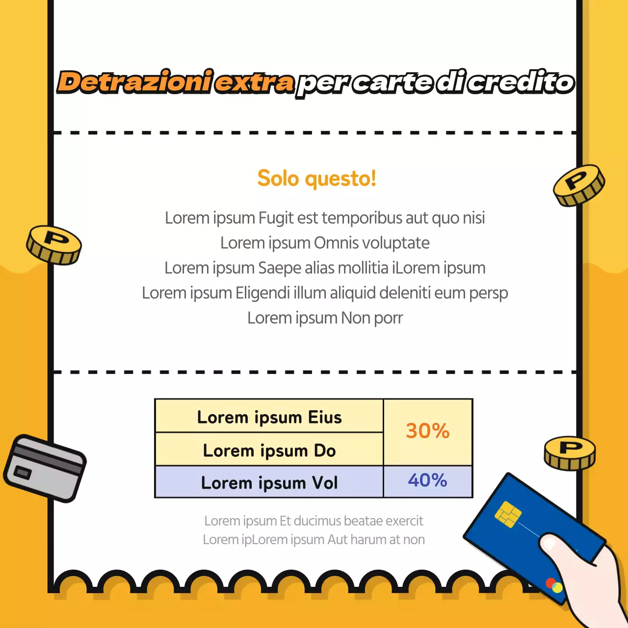 Ricevuta con sfondo giallo per il pagamento di fine anno