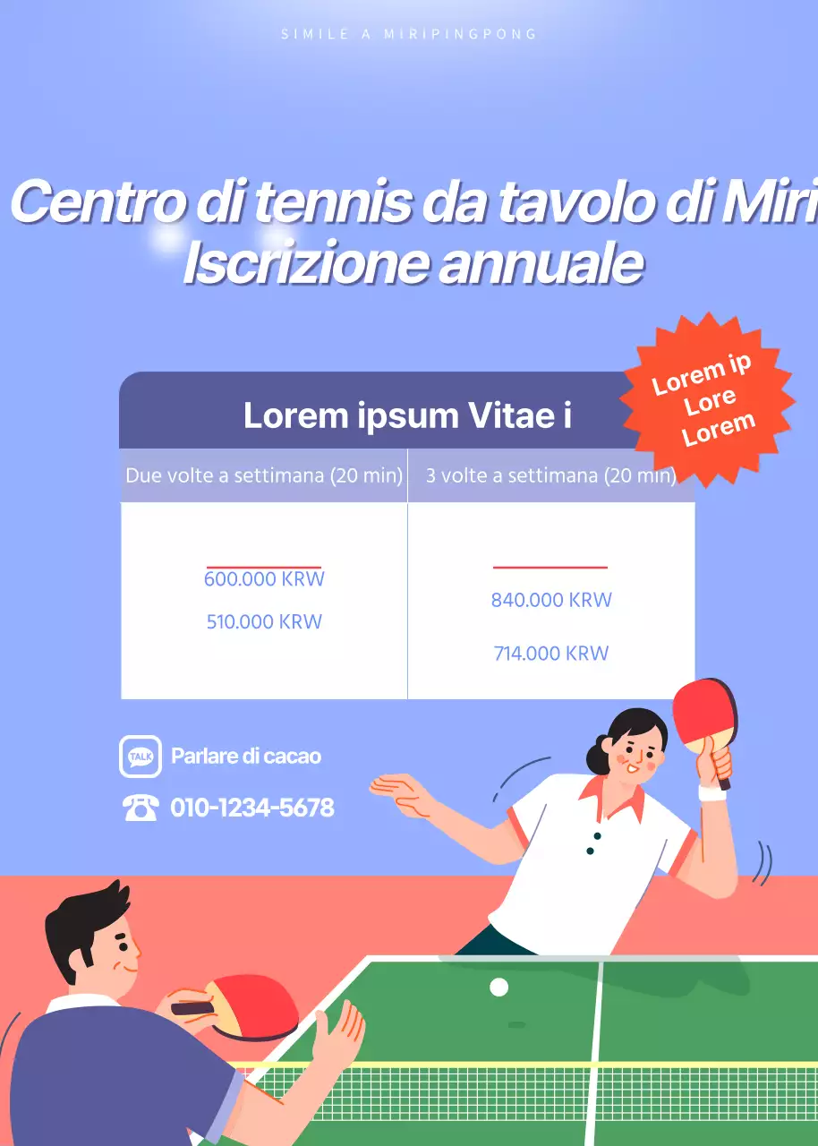 Iscrizione annuale scontata a una sala da ping-pong con un divertente concetto di illustrazione del ping-pong