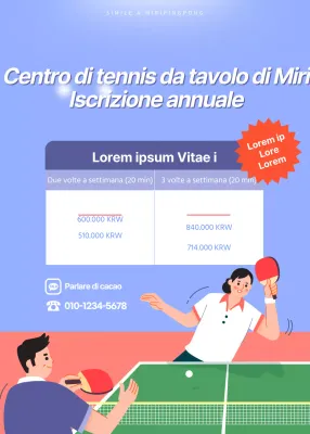 Iscrizione annuale scontata a una sala da ping-pong con un divertente concetto di illustrazione del ping-pong