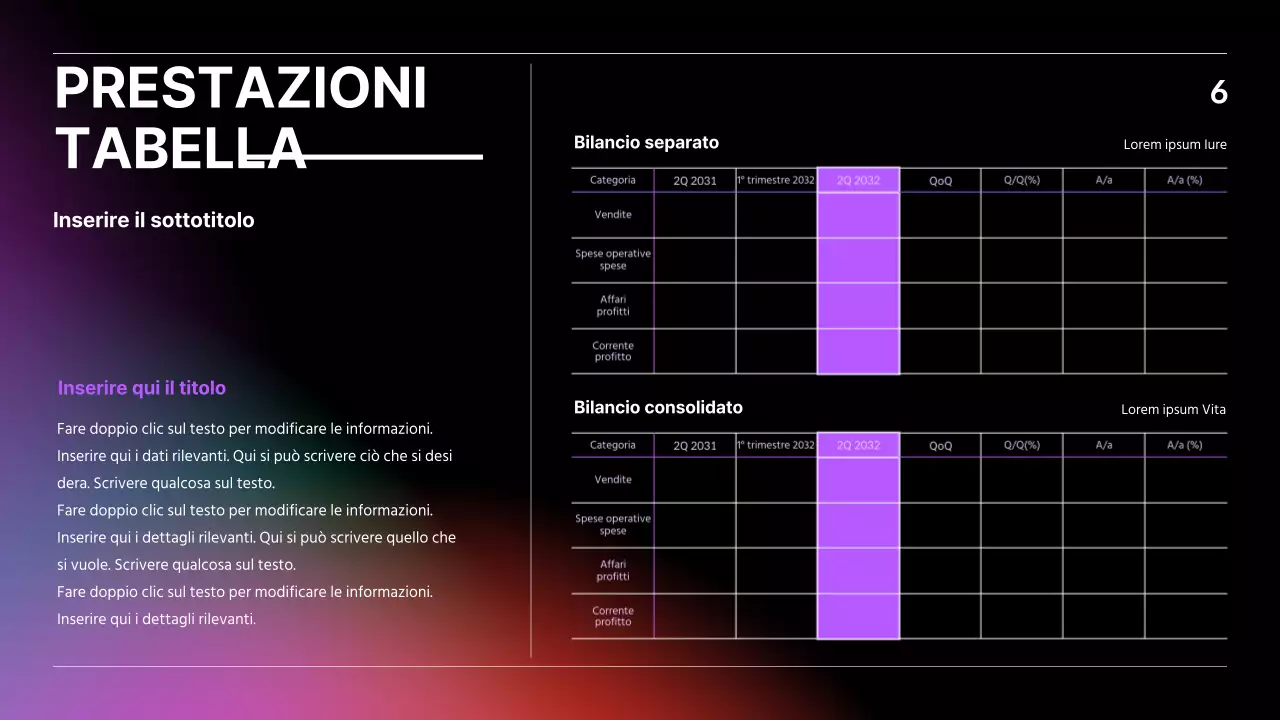 Presentazione IR con concetto di business nero, blu e rosso gradiente