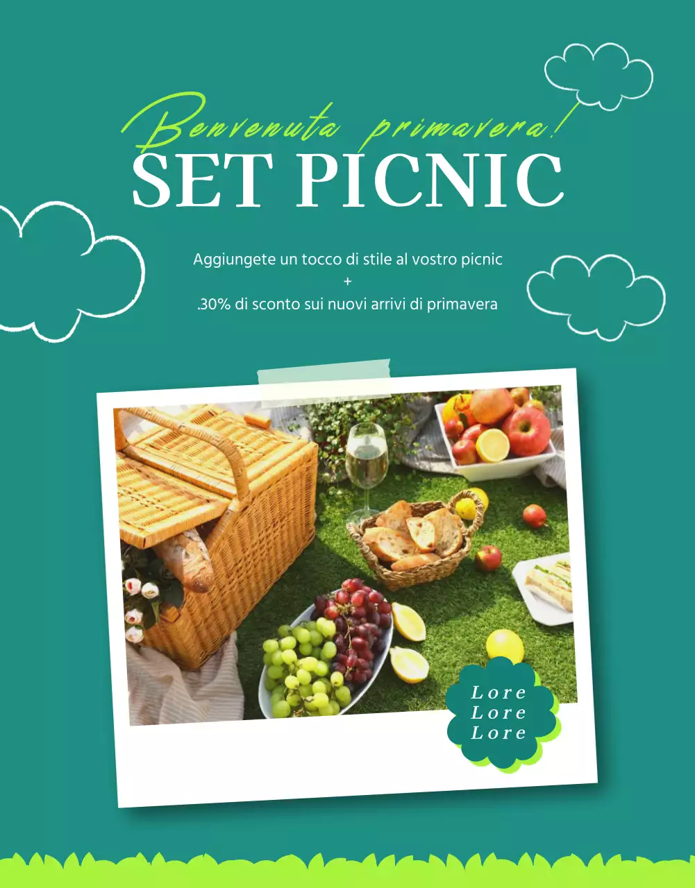 Un set da picnic semplice e pronto per la primavera in verde e giallo è ora in vendita