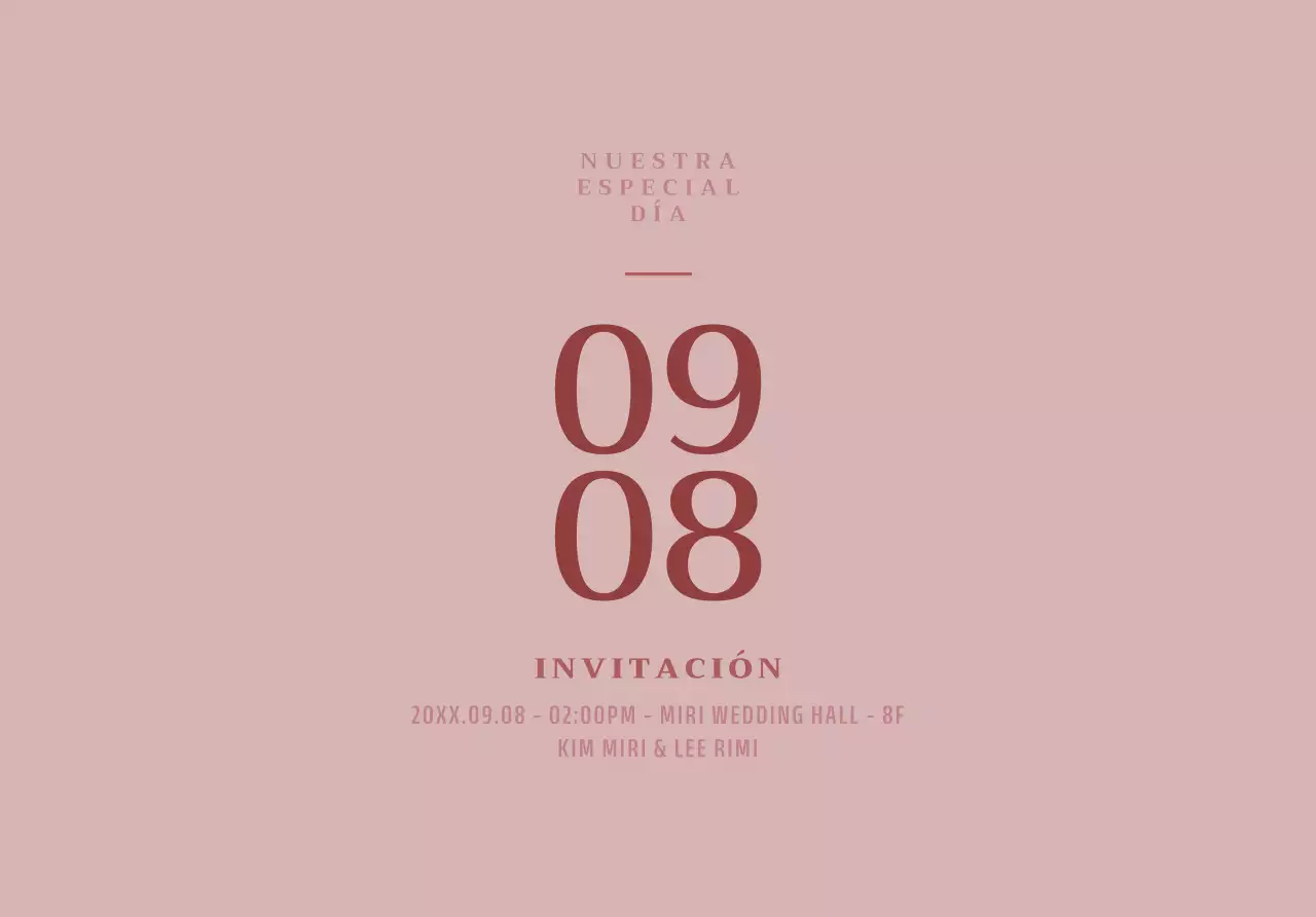 Para una invitación de boda de concepto sencillo con detalles de fechas en rosa y rojo