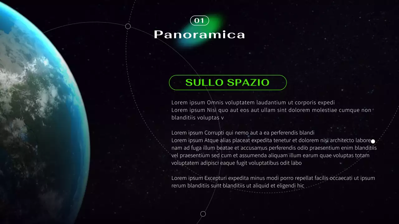 Presentazione astronautica futuristica cibernetica nera e al neon