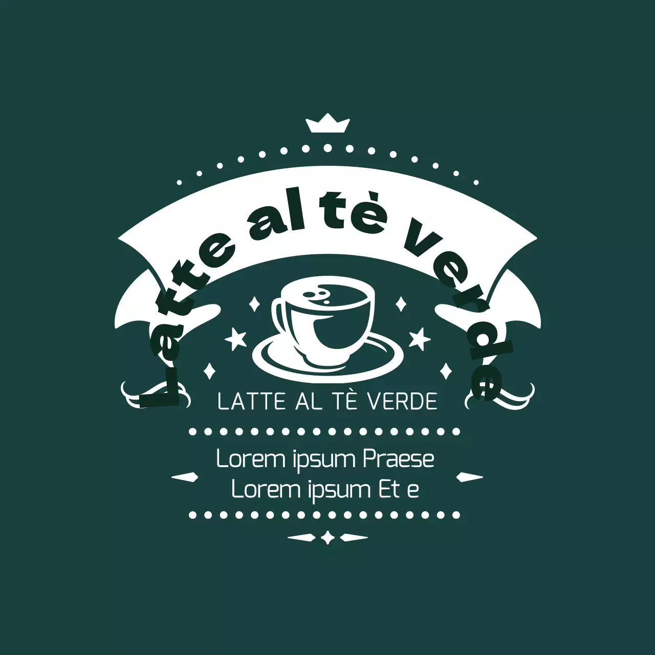 Etichetta illustrata turchese per tè verde macchiato