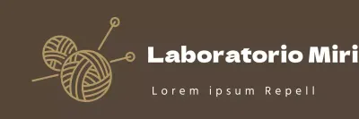 Un grembiule a linea unica con il logo di un laboratorio di maglia a mano e l'illustrazione di una matassa di filo e di una spilla.