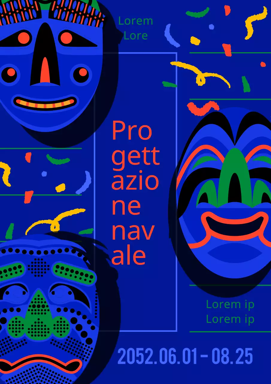 Un'esposizione di disegni tradizionali Hahoptal in blu e rosso