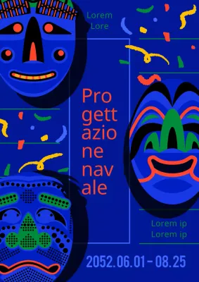 Un'esposizione di disegni tradizionali Hahoptal in blu e rosso