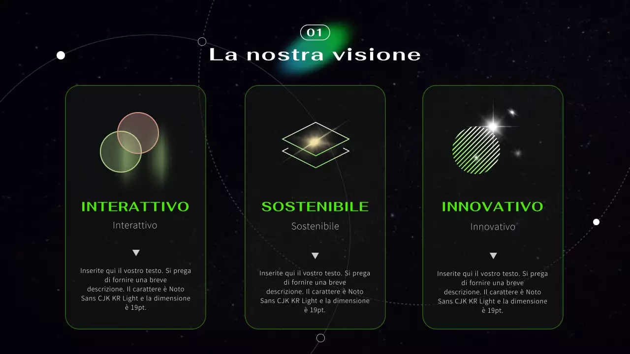 Presentazione astronautica futuristica cibernetica nera e al neon