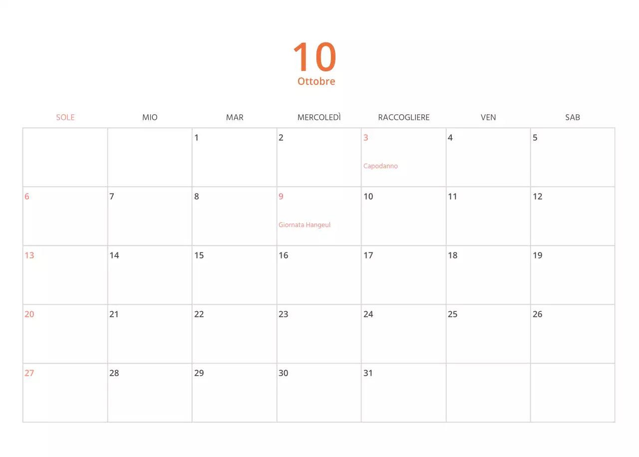 Calendario illustrato multicolore