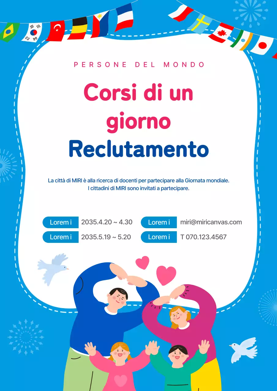 Evidenziare le illustrazioni in blu Reclutare i tutor per le lezioni di un giorno della Giornata Mondiale