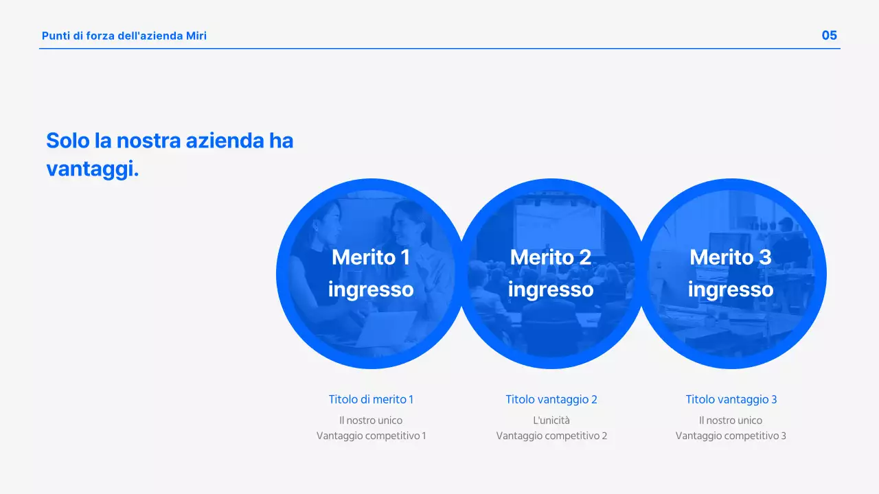 Una moderna presentazione aziendale in blu e bianco