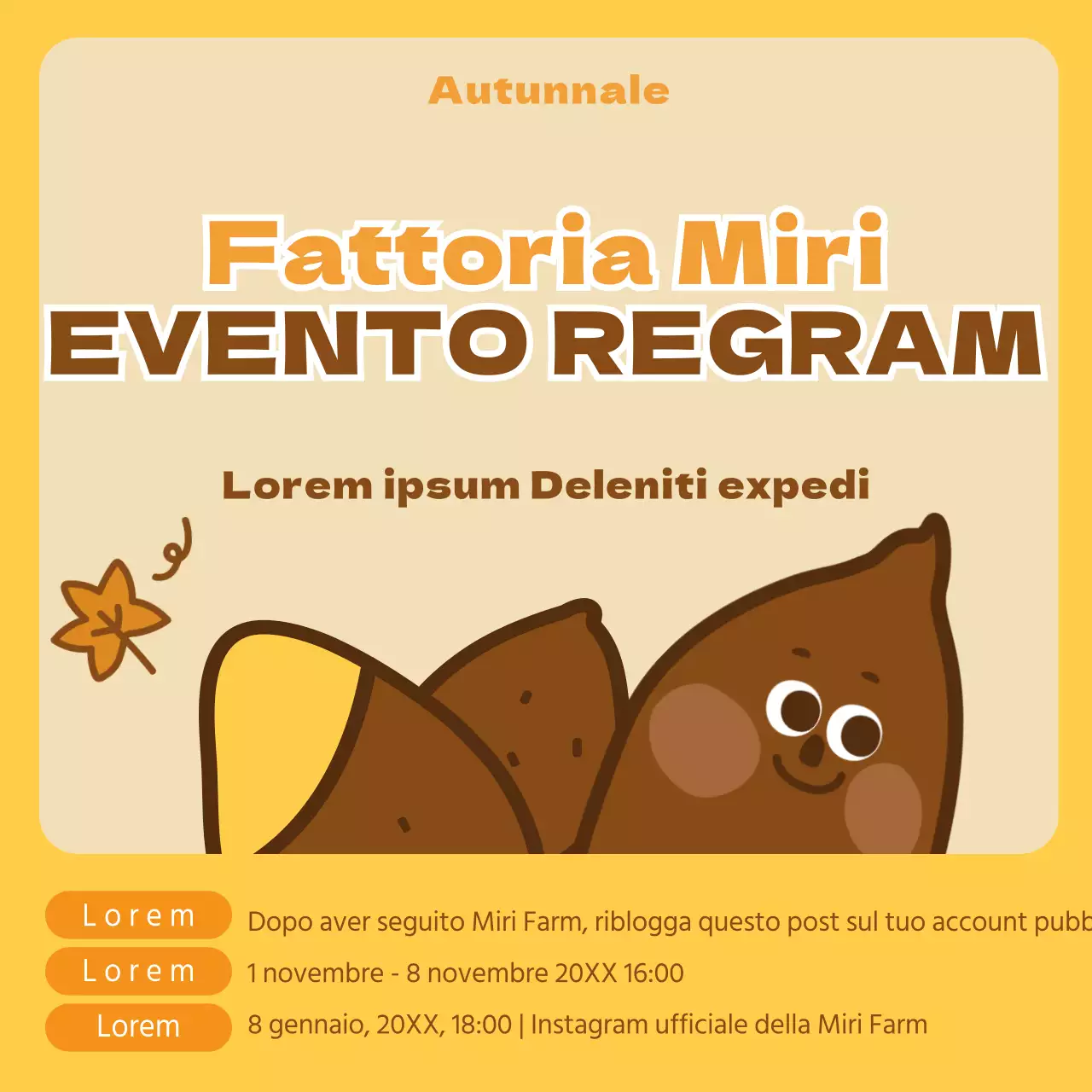 giallo carino patata dolce illustrazione autunno regram evento Instagram social media